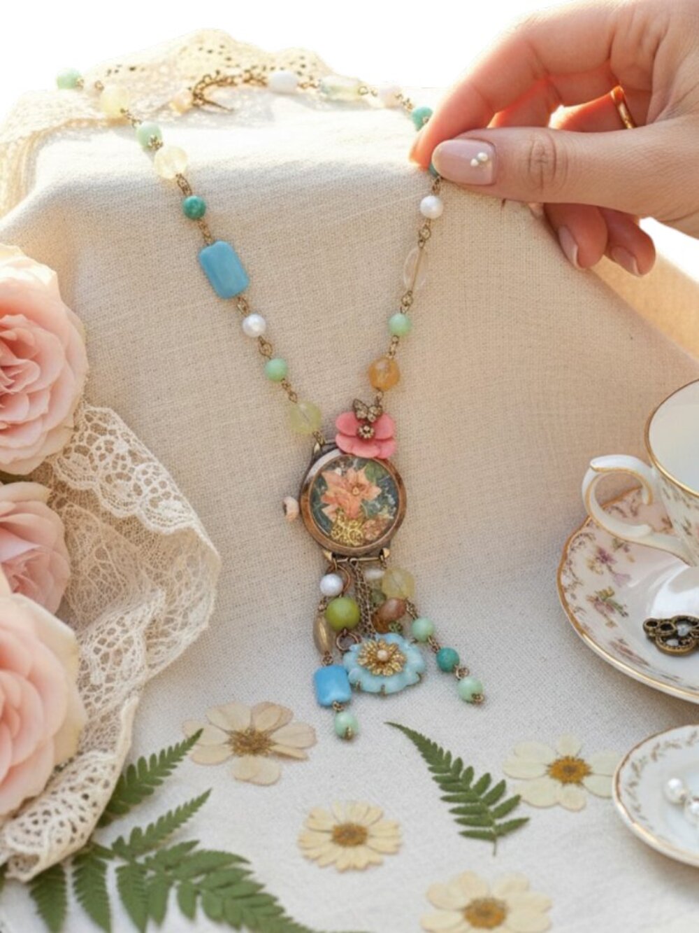 Handcrafted Floral Charm Necklace – Romantic Coquette Statement Jewelry